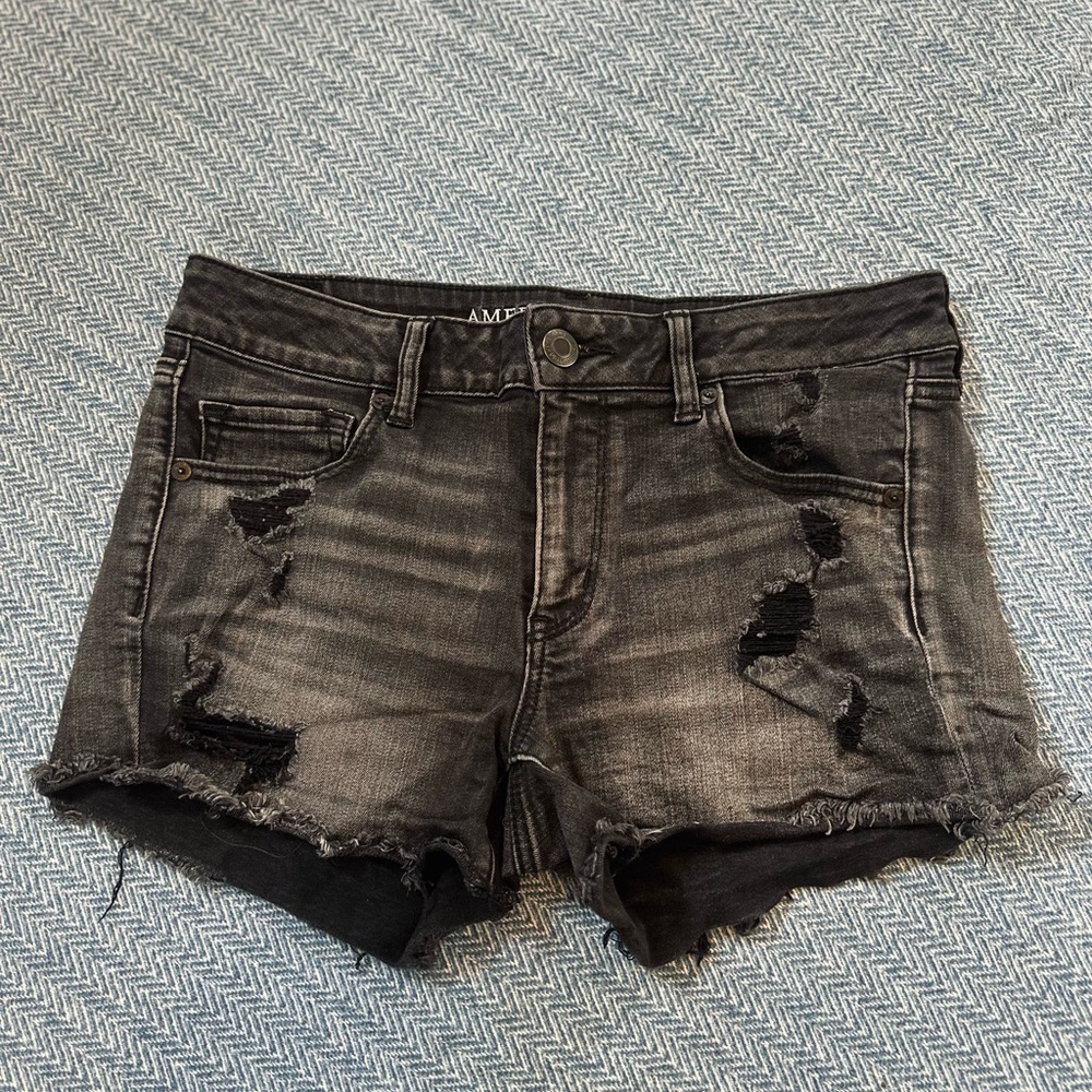 American Eagle Outfitters Black Washed Distressed Jean Shorts